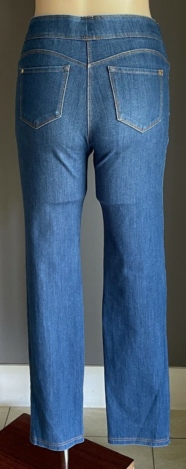 LUXE DENIM 4 WAY STRETCH Denim Jeans Blue Straight Leg Jeggings Mid Size M 12 14