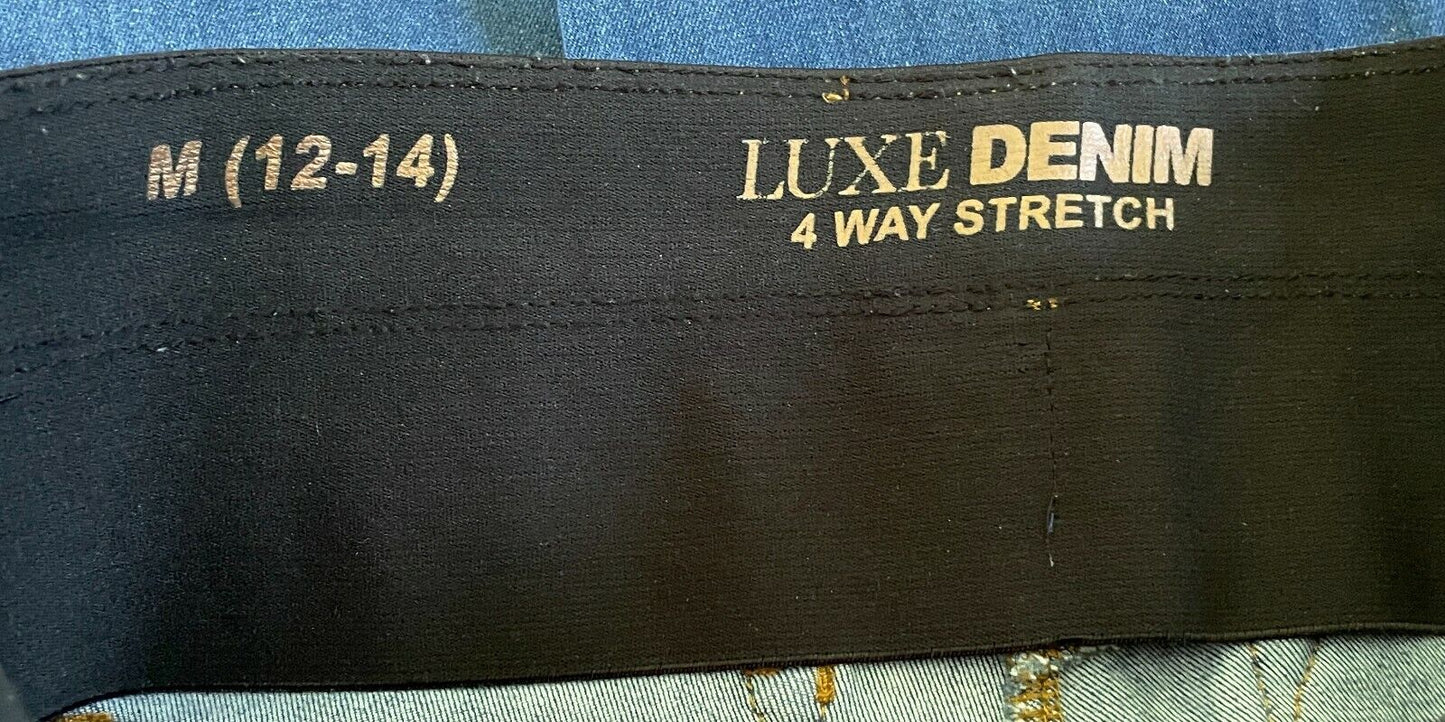 LUXE DENIM 4 WAY STRETCH Denim Jeans Blue Straight Leg Jeggings Mid Size M 12 14