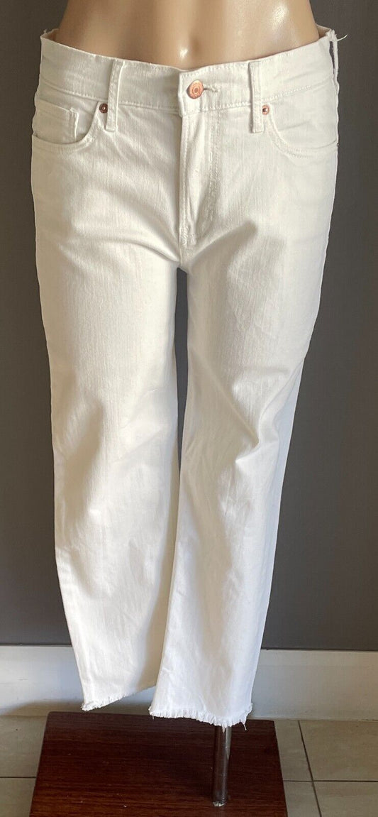 OLD NAVY "Perfect Straight" Leg White Stretch Denim Jeans Fray Hem Size 8/AU12