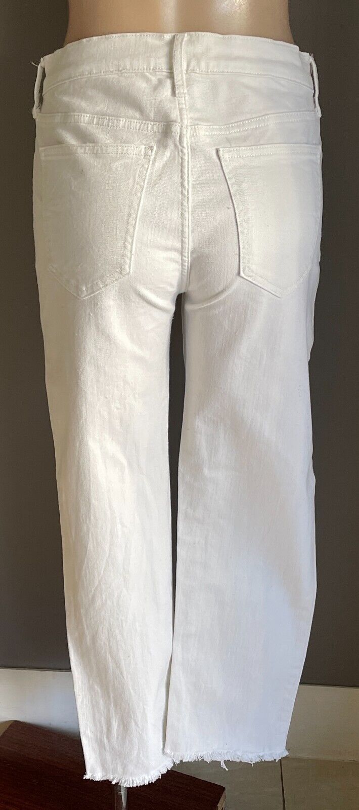 OLD NAVY "Perfect Straight" Leg White Stretch Denim Jeans Fray Hem Size 8/AU12