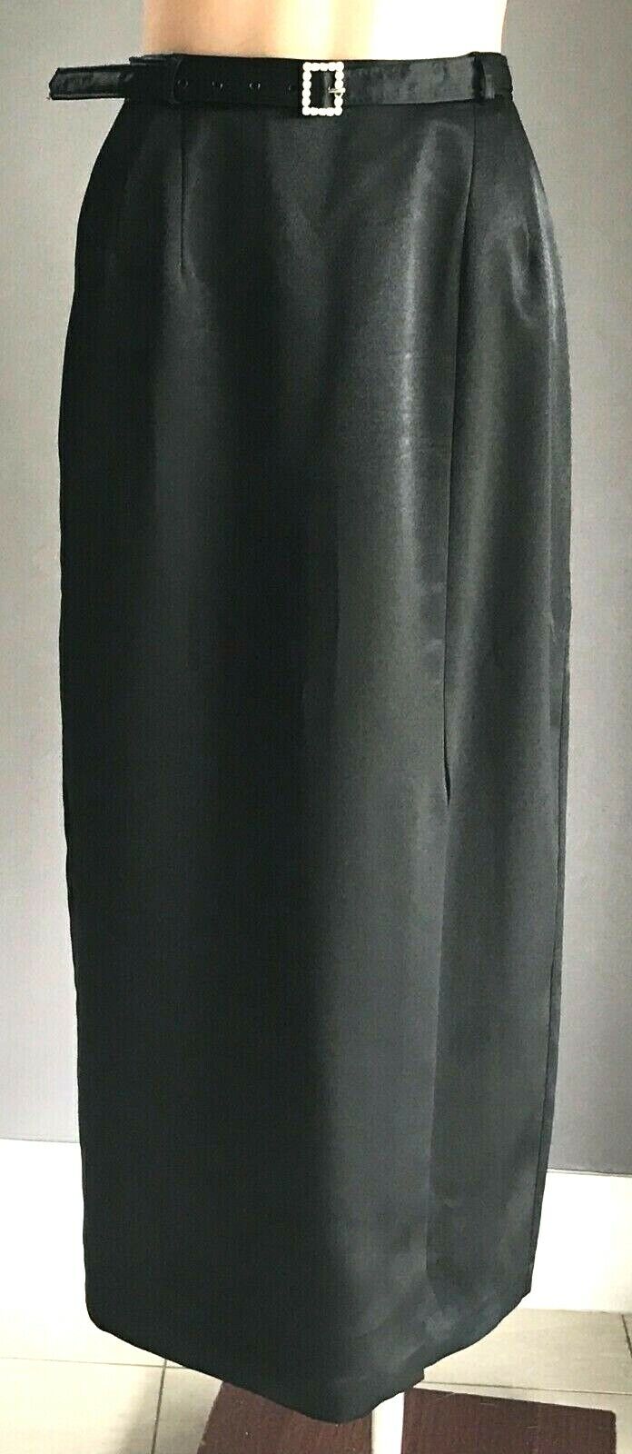 1980s CASADEI by STITCHES Skirt Black Satin Slit Diamante Belt Trim Size 16 NEW