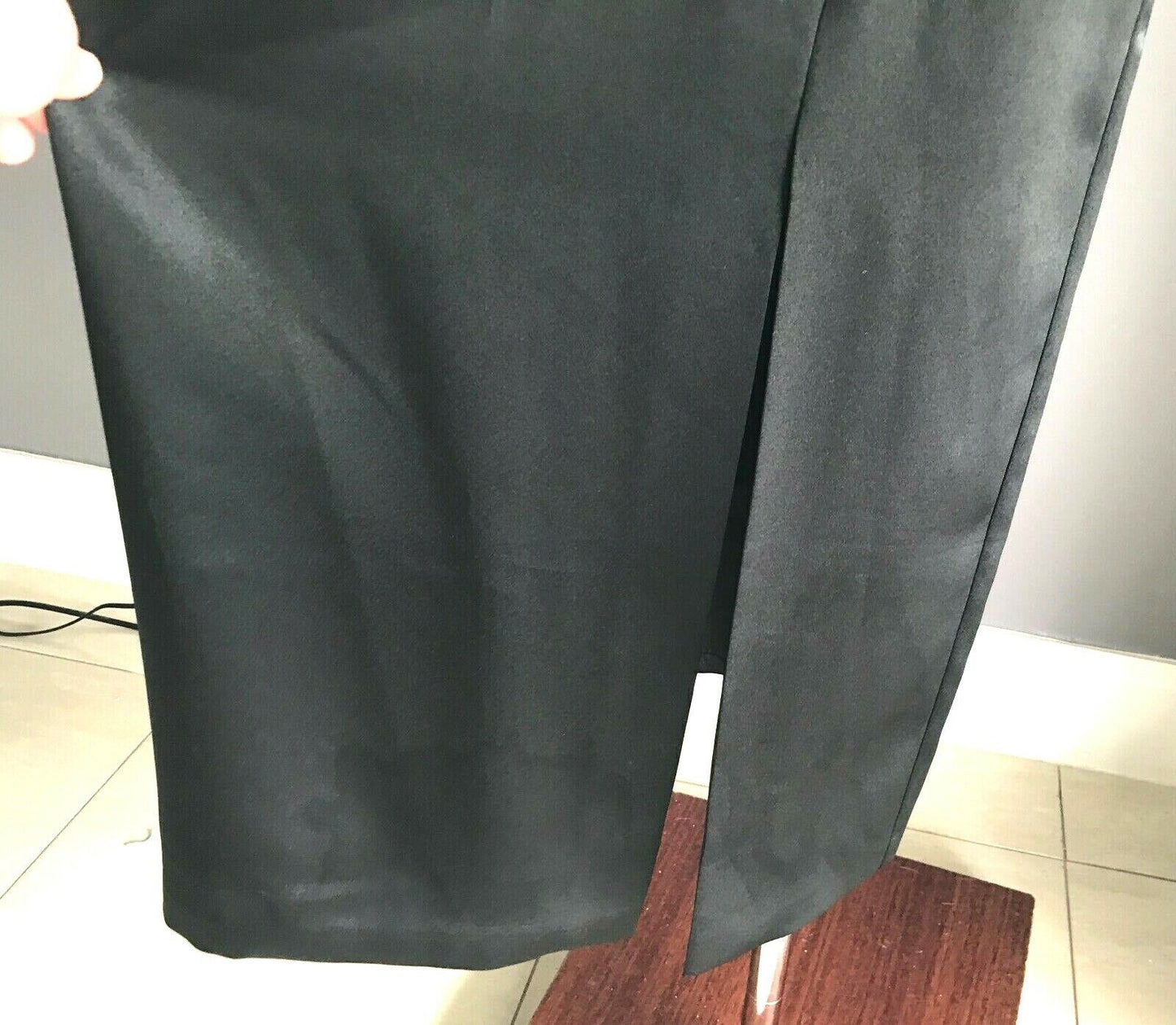 1980s CASADEI by STITCHES Skirt Black Satin Slit Diamante Belt Trim Size 16 NEW
