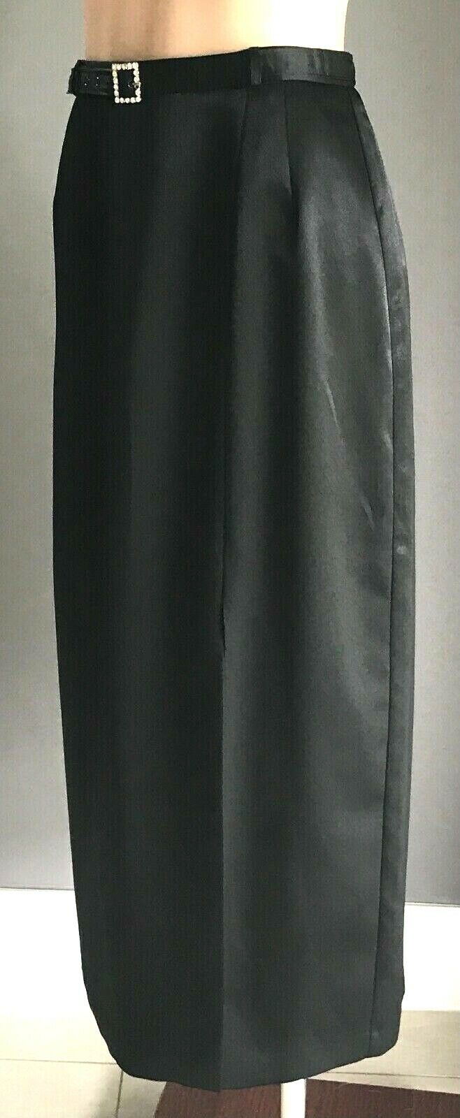 1980s CASADEI by STITCHES Skirt Black Satin Slit Diamante Belt Trim Size 16 NEW