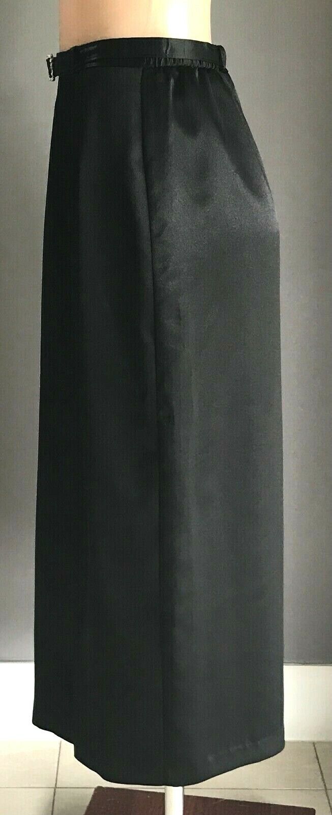 1980s CASADEI by STITCHES Skirt Black Satin Slit Diamante Belt Trim Size 16 NEW