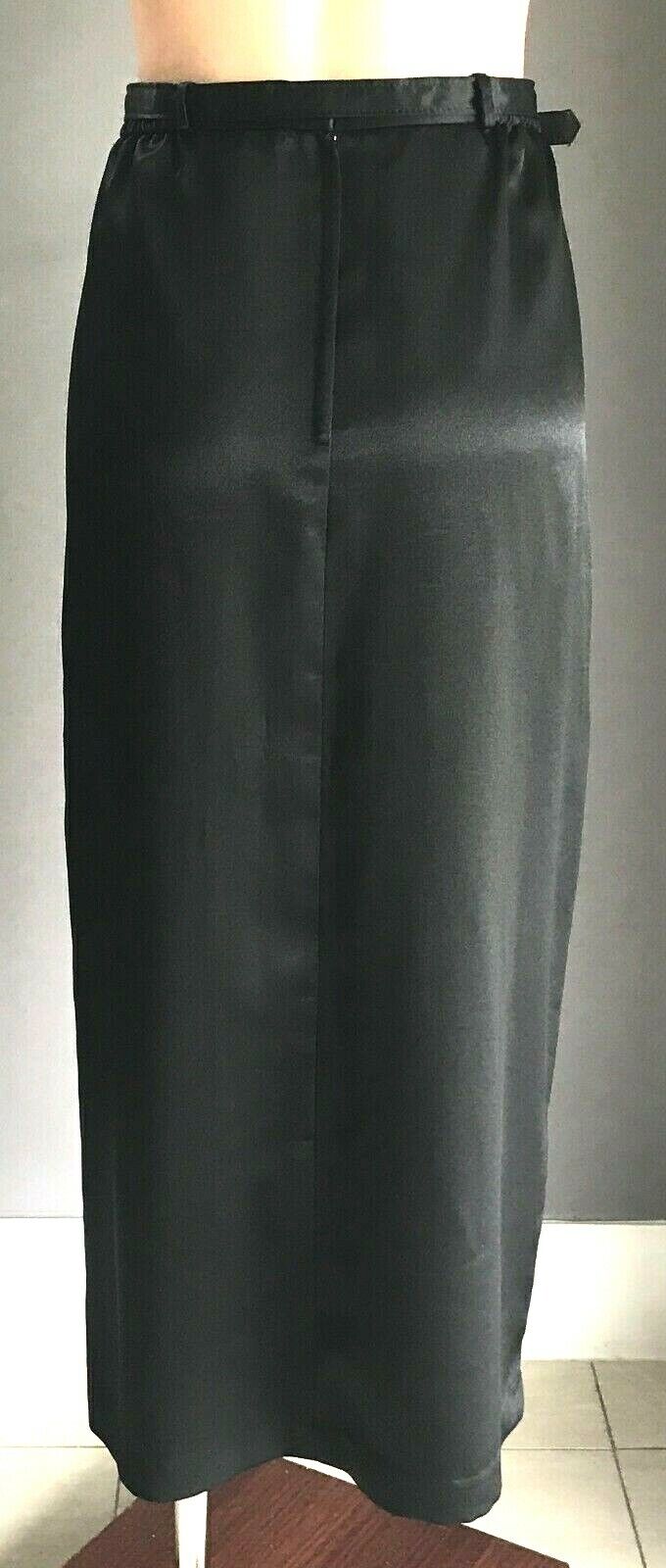 1980s CASADEI by STITCHES Skirt Black Satin Slit Diamante Belt Trim Size 16 NEW