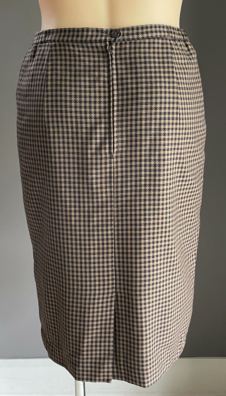 1960s Straight Wool Skirt Handmade Midi Brown Navy Check Winter Weight Size 16