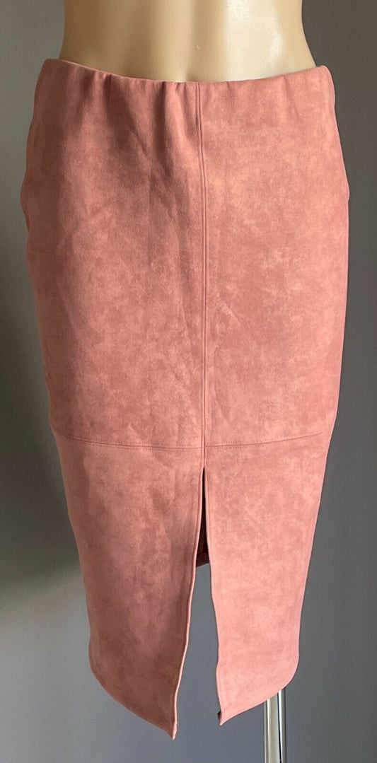 GLAMOROUS Knee Length Skirt Dusty Pink Suedette Stretch Straight Size L 12 New