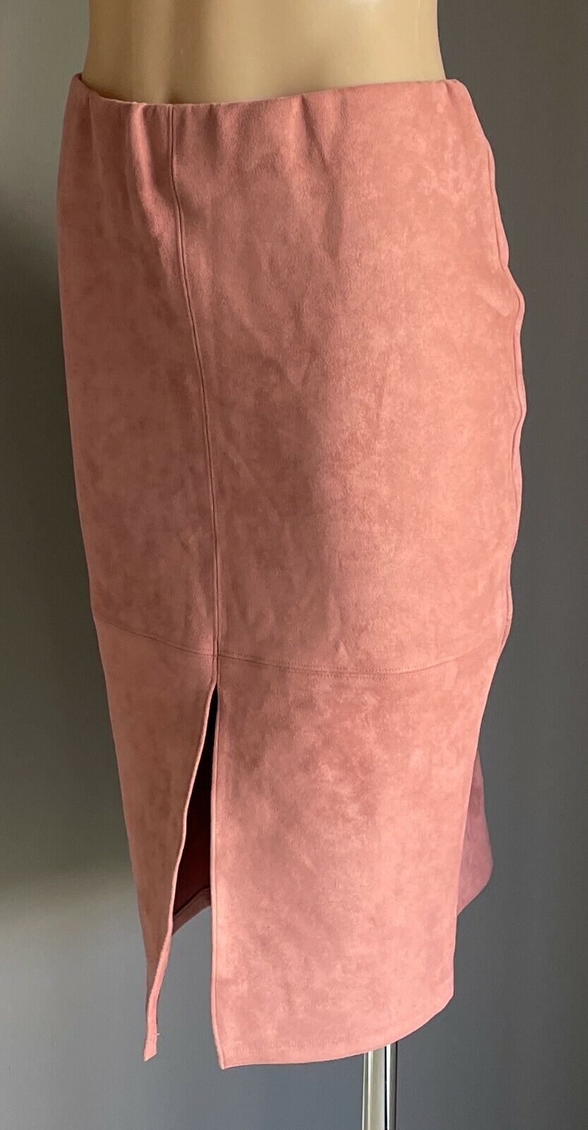 GLAMOROUS Knee Length Skirt Dusty Pink Suedette Stretch Straight Size L 12 New