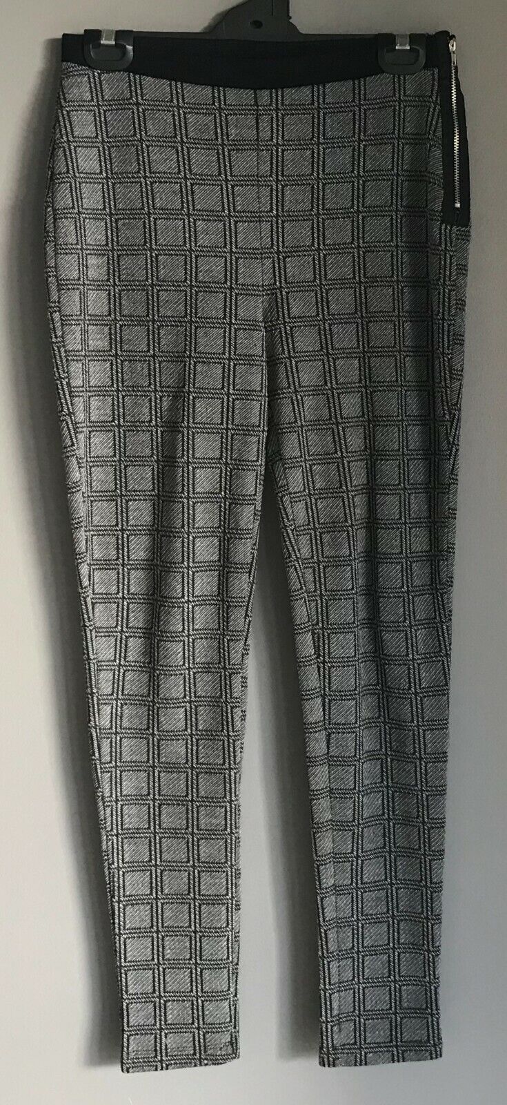 TOPSHOP Skinny Leg Jeggings Grey & Black Check Print Stretch Pants Size 12