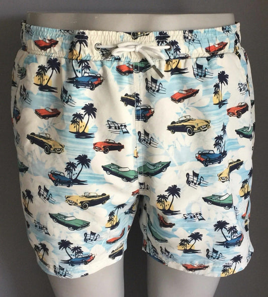Board Shorts RIVER ISLAND Vintage Car Colourful Casual Beach Swim Mens Sz L NEW