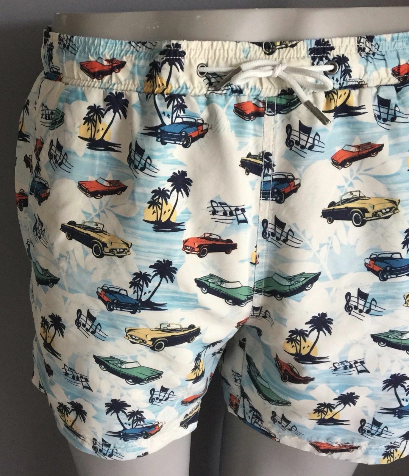 Board Shorts RIVER ISLAND Vintage Car Colourful Casual Beach Swim Mens Sz L NEW