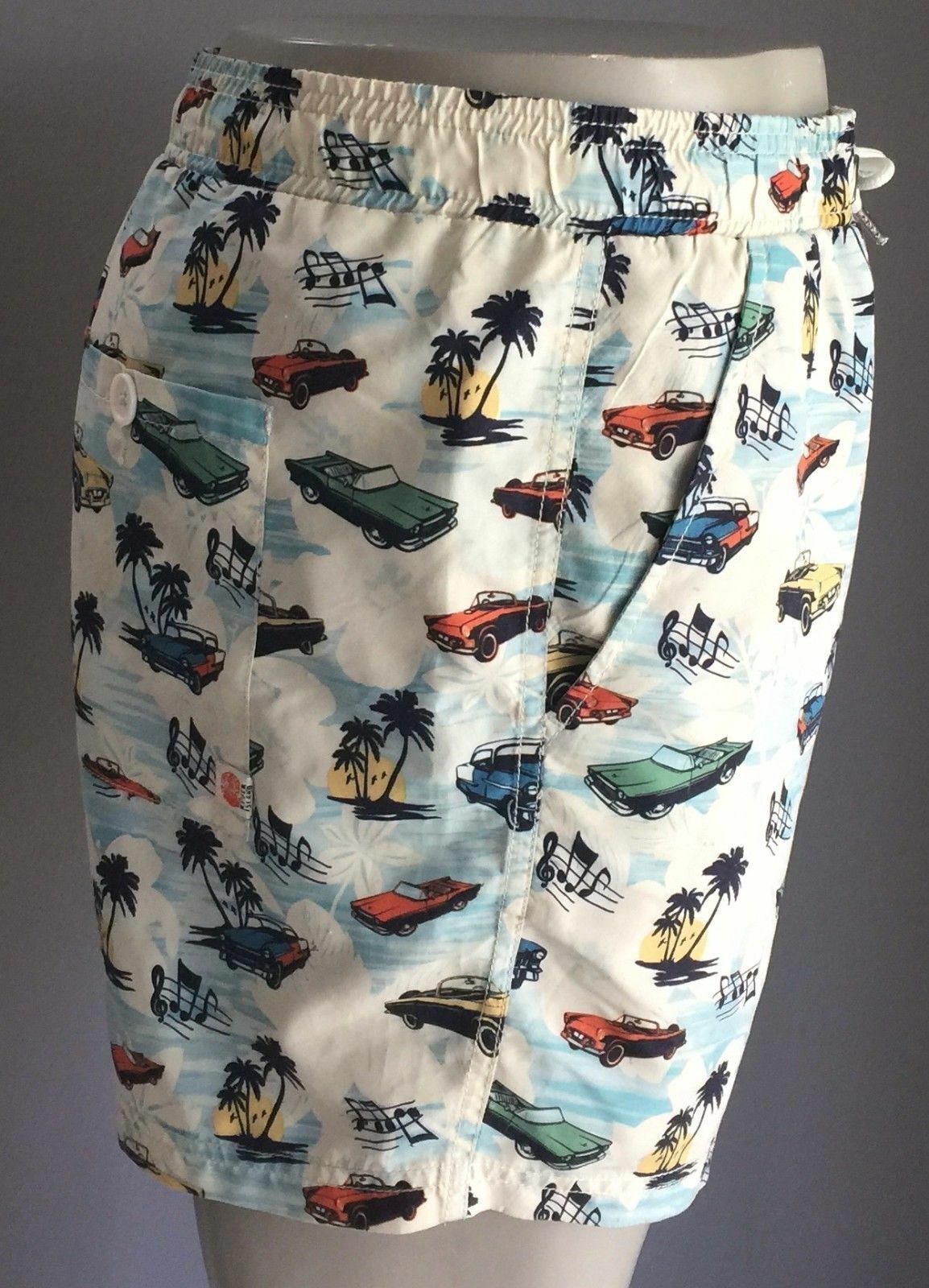 Board Shorts RIVER ISLAND Vintage Car Colourful Casual Beach Swim Mens Sz L NEW