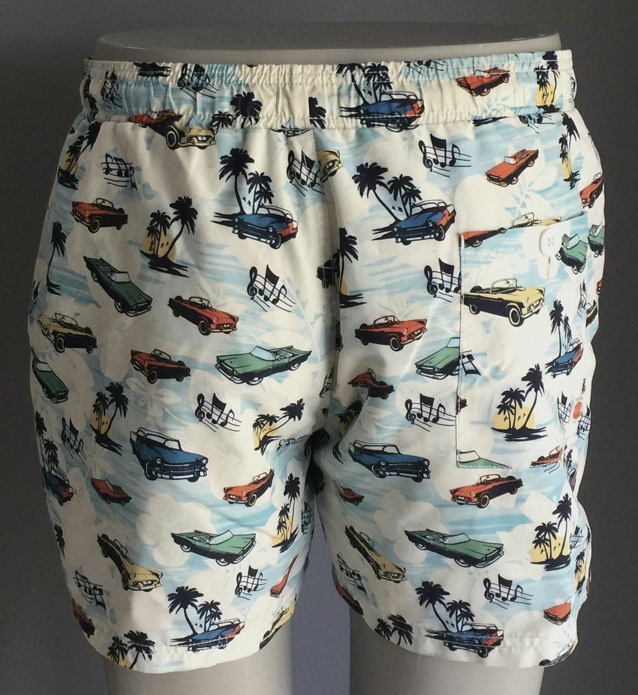 Board Shorts RIVER ISLAND Vintage Car Colourful Casual Beach Swim Mens Sz L NEW