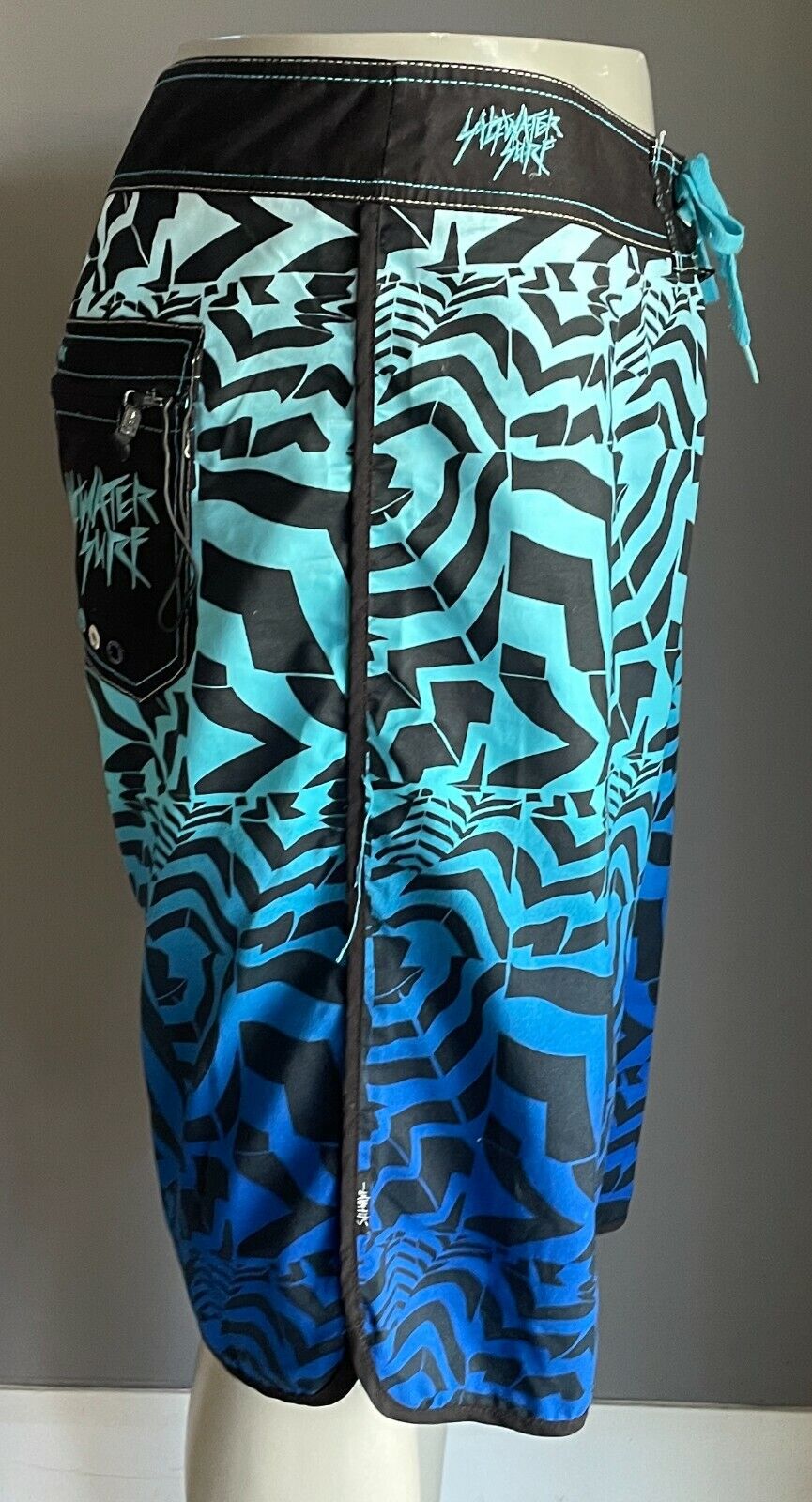 Board Shorts SALTWATER SURF Blue & Black Print Swim Mens Size 97 38 Waist NEW