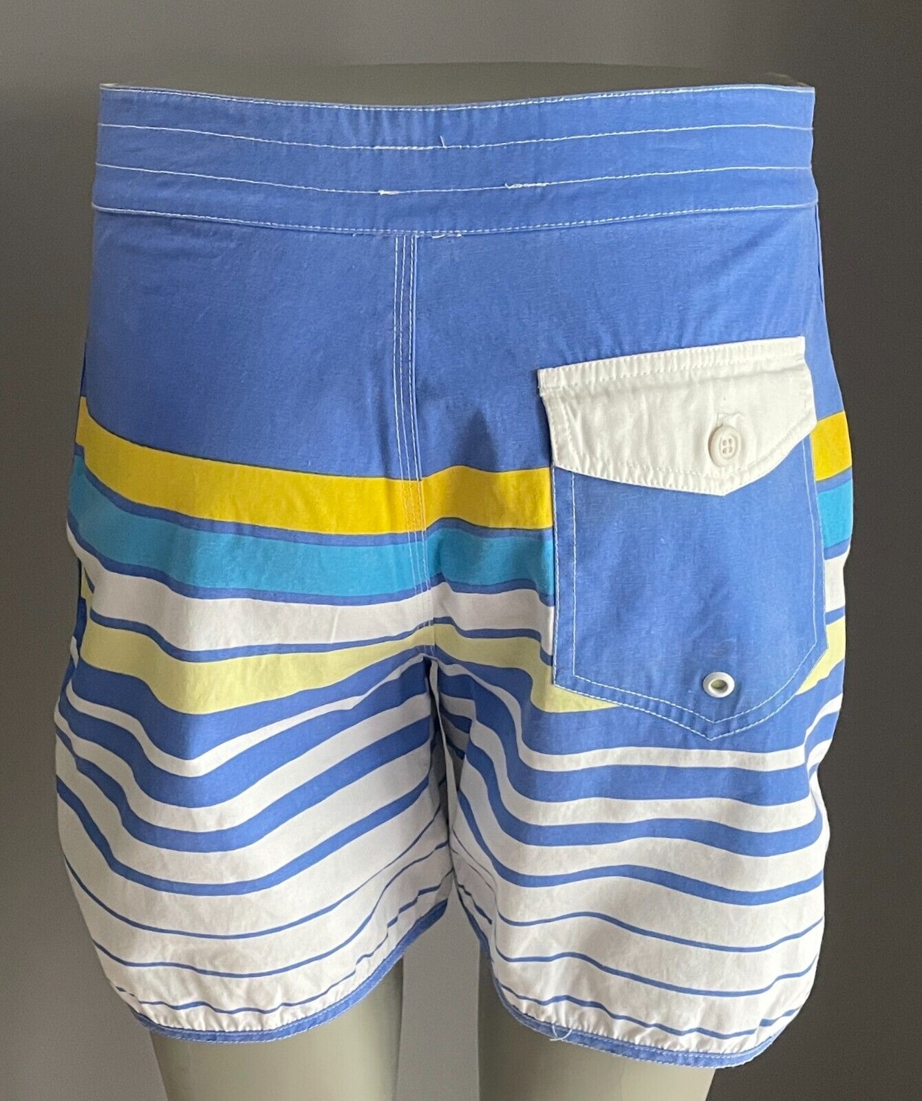 CLOCKWORK Board Shorts Blue Yellow White Stripe Size 32 Cotton Beach Surf Swim