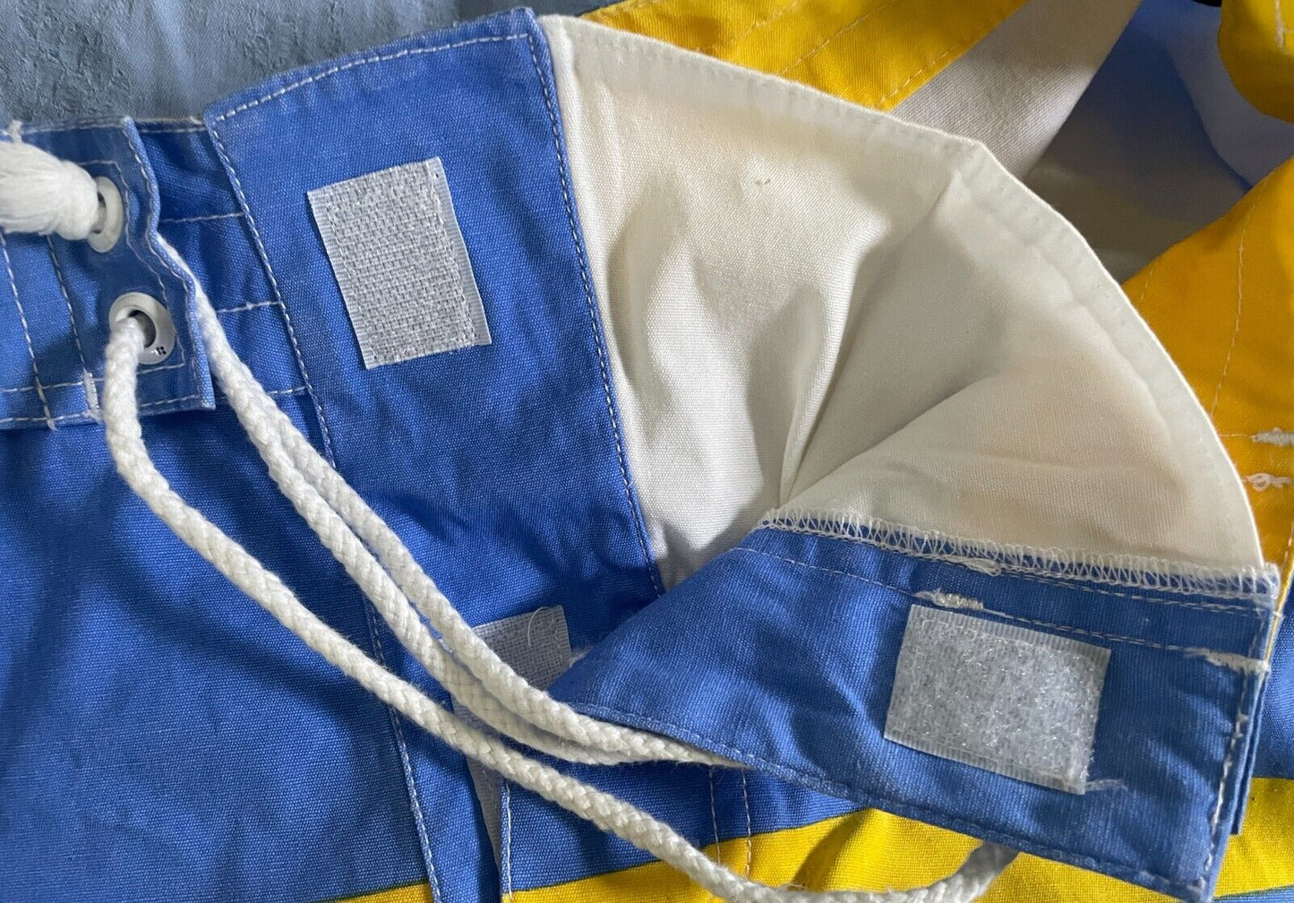 CLOCKWORK Board Shorts Blue Yellow White Stripe Size 32 Cotton Beach Surf Swim