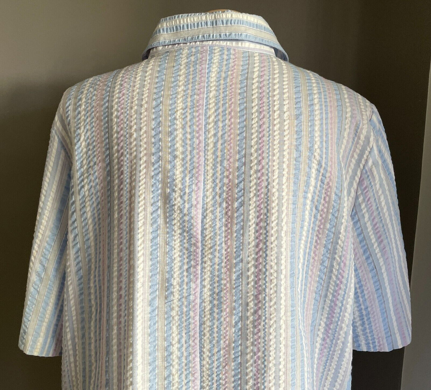LYNDAL House Dress Pastel Stripe Seersucker S/Sleeve Collar Buttons Size 24 NEW