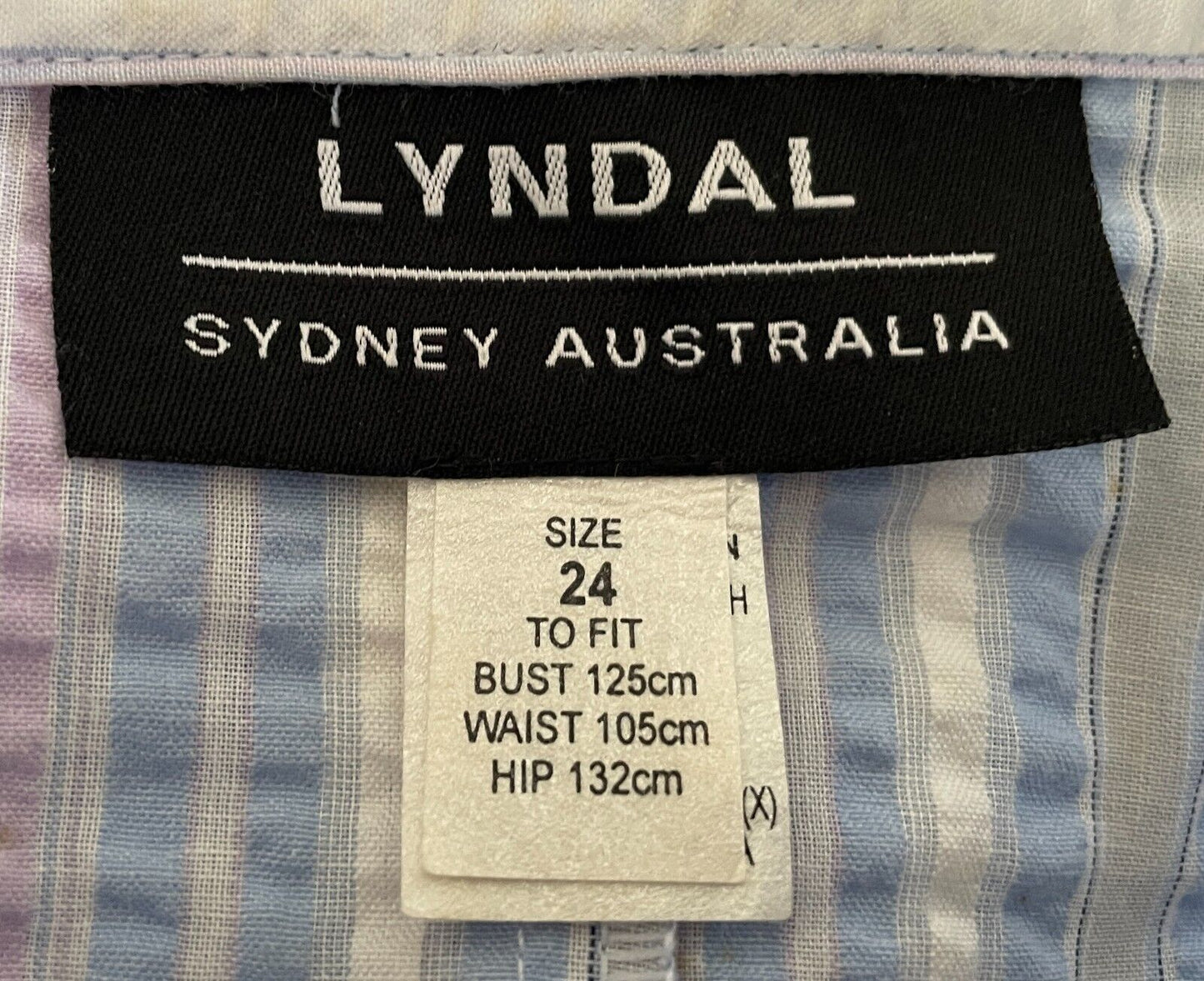 LYNDAL House Dress Pastel Stripe Seersucker S/Sleeve Collar Buttons Size 24 NEW