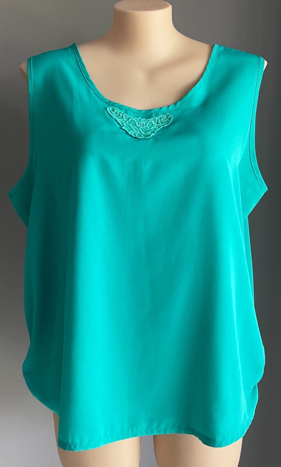 Cami Top Aqua Green Lace Trim Ruched Sides Plus Size 24 Camisole