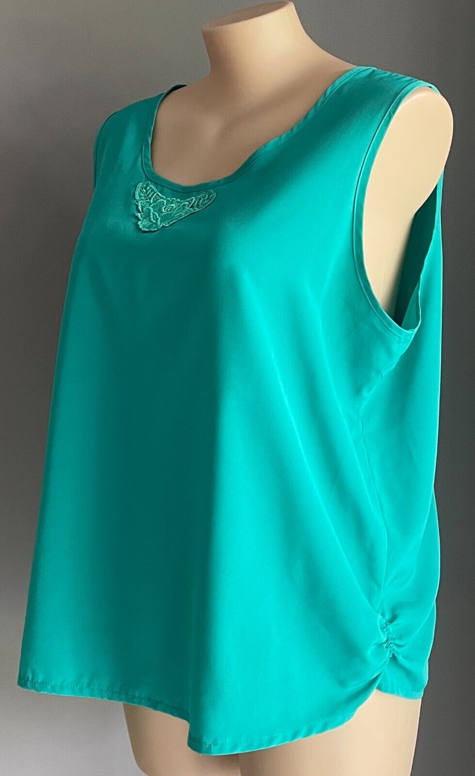 Cami Top Aqua Green Lace Trim Ruched Sides Plus Size 24 Camisole