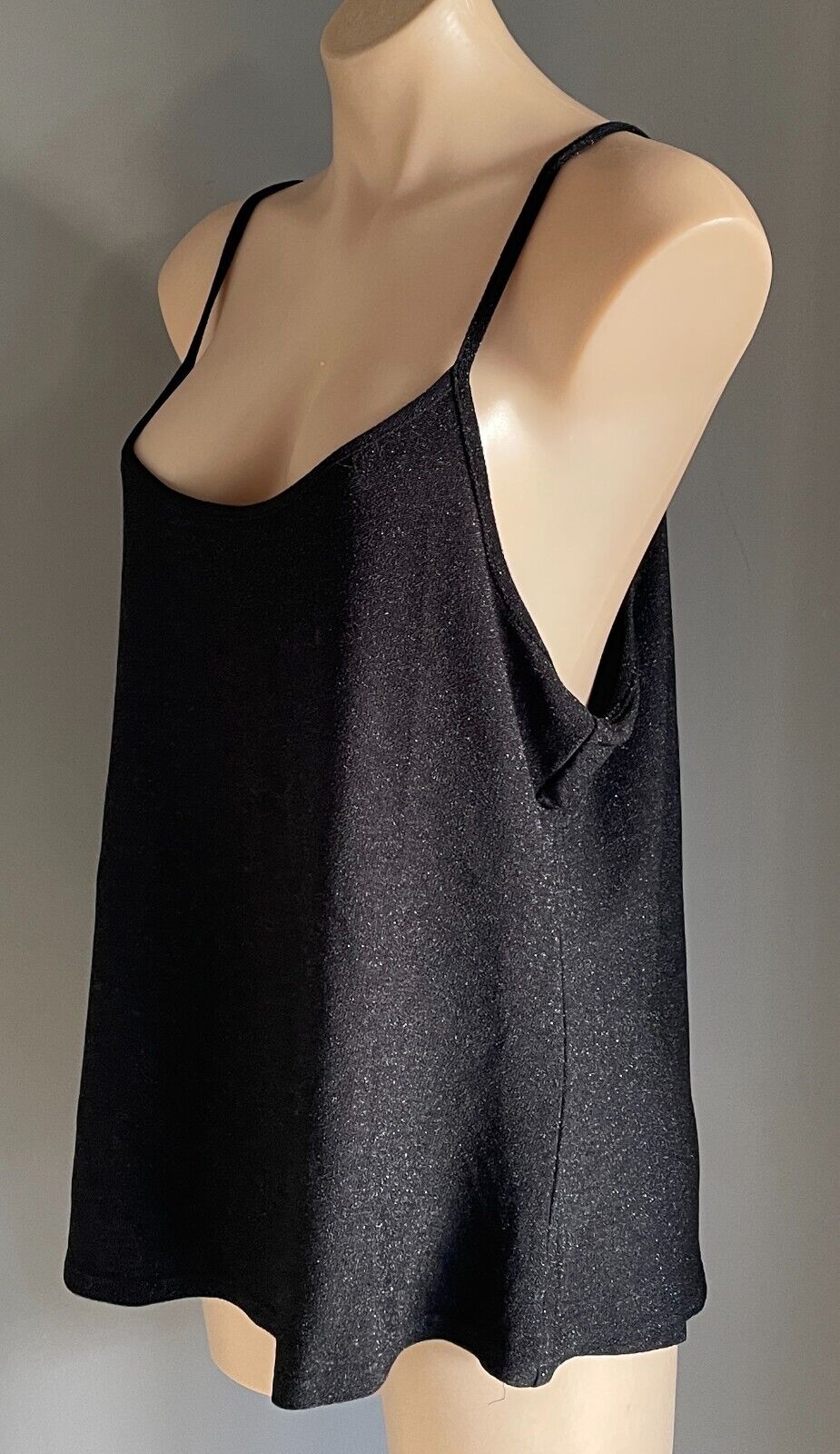 ANKO Cami Top Black & Silver Glitter Sleeveless Stretch Size 20 Camisole NEW