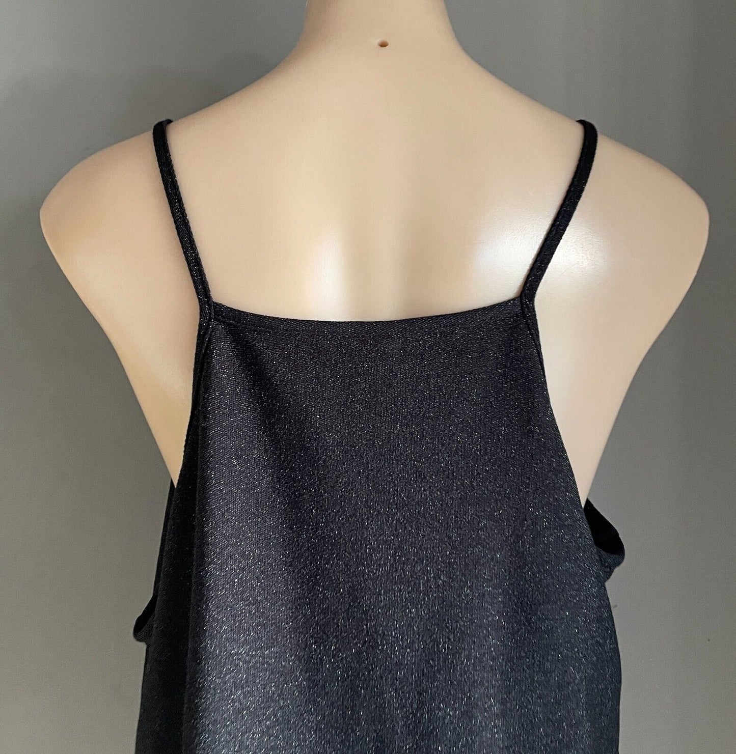 ANKO Cami Top Black & Silver Glitter Sleeveless Stretch Size 20 Camisole NEW