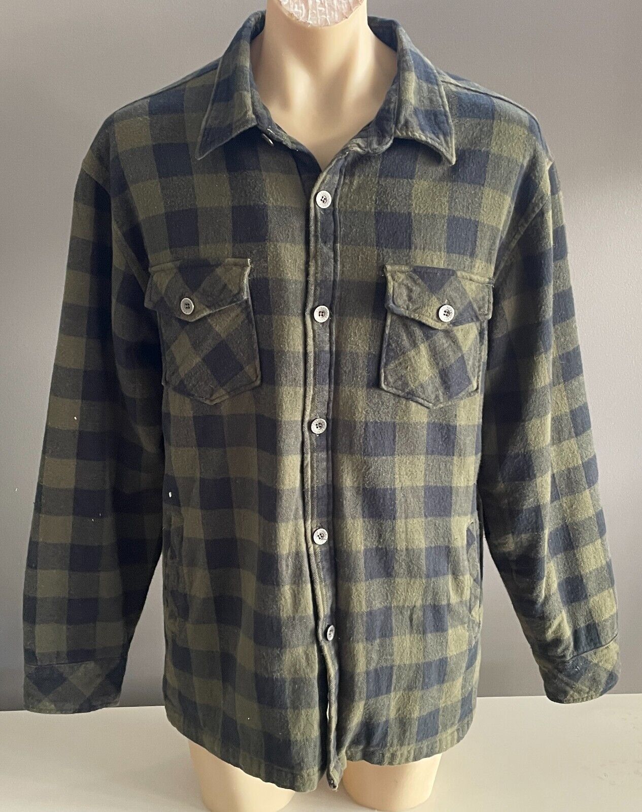SOUL SURF Shacket Khaki Black Check Padded Overshirt Mens Size XL Padded Pockets