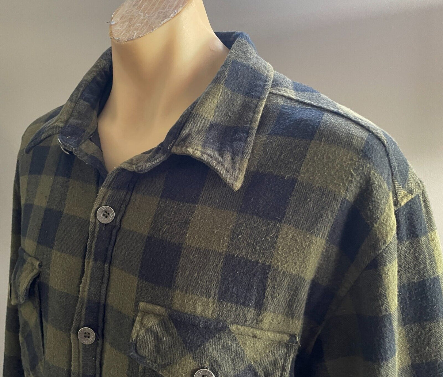 SOUL SURF Shacket Khaki Black Check Padded Overshirt Mens Size XL Padded Pockets