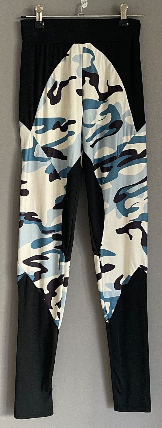 ACTIVEWEAR PANTS Leggings Black White Blue Camo Print Long Size S Gym Yoga
