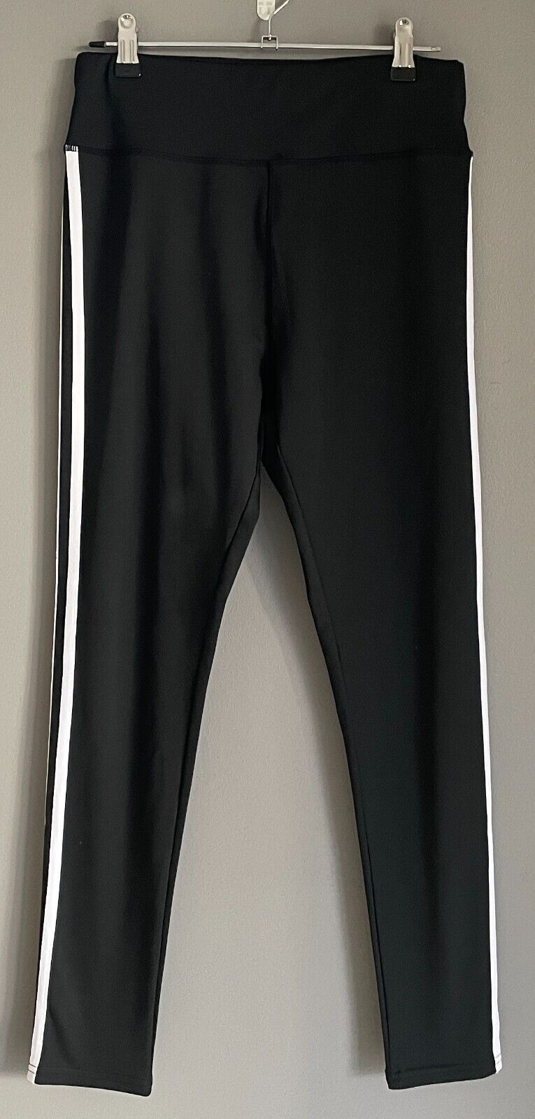 SHEIN Leggings Black & White Double Stripe Trim Size L Full Length Stretch