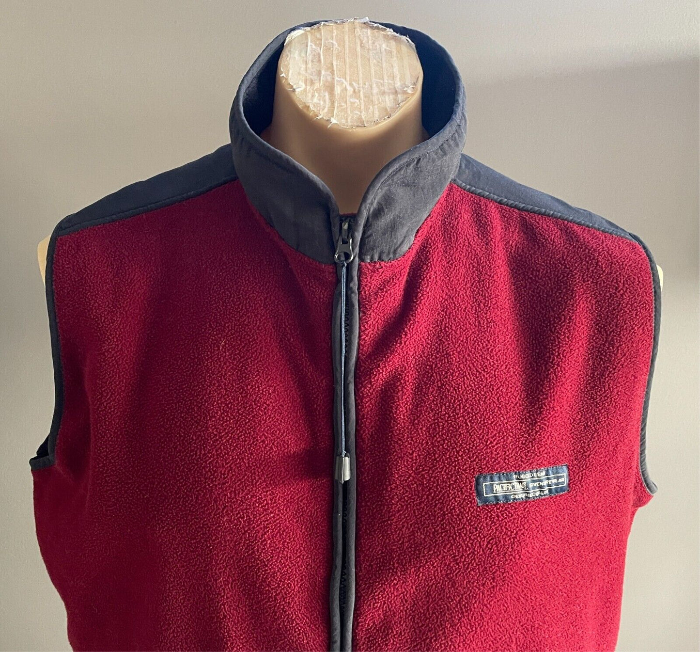 PACIFIC TRAIL Gilet Vest Sleeveless Size L Zip Burgundy Polar Fleece Navy Nylon