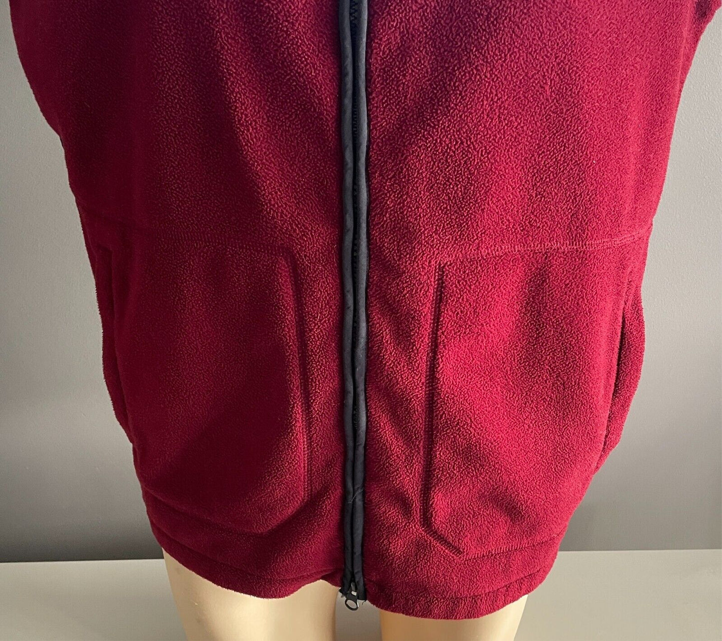 PACIFIC TRAIL Gilet Vest Sleeveless Size L Zip Burgundy Polar Fleece Navy Nylon