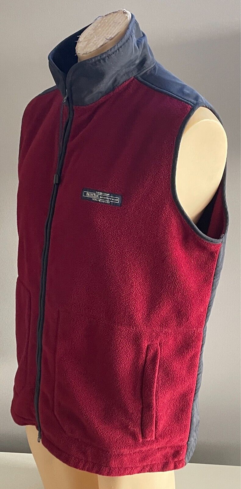 PACIFIC TRAIL Gilet Vest Sleeveless Size L Zip Burgundy Polar Fleece Navy Nylon