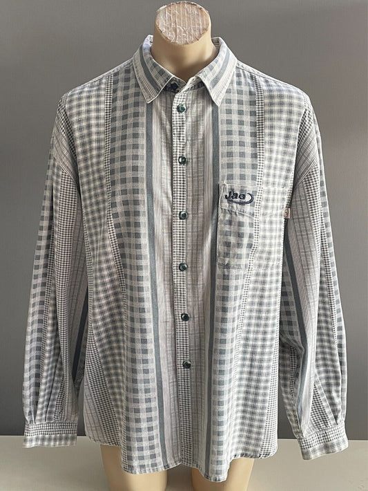 JAG Shirt Grey Wash and White Check Mens Size XXL Long Sleeves Vintage
