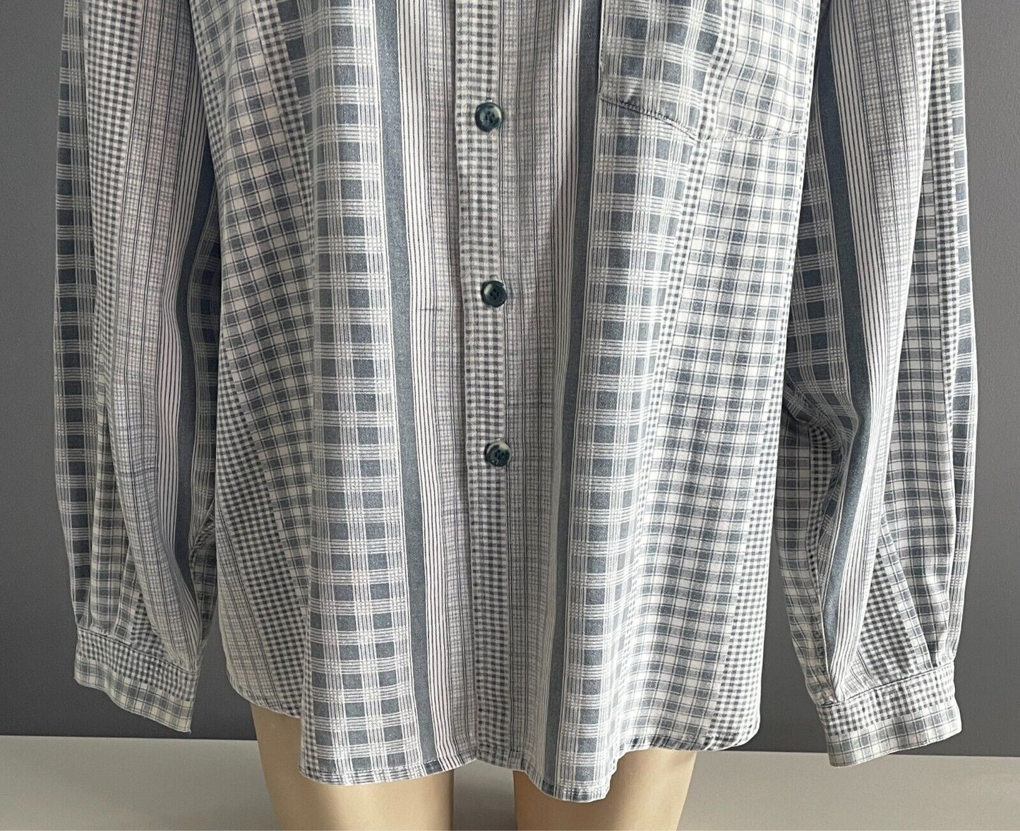 JAG Shirt Grey Wash and White Check Mens Size XXL Long Sleeves Vintage
