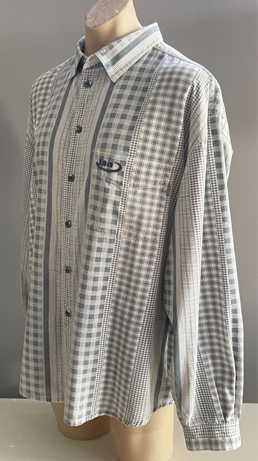 JAG Shirt Grey Wash and White Check Mens Size XXL Long Sleeves Vintage