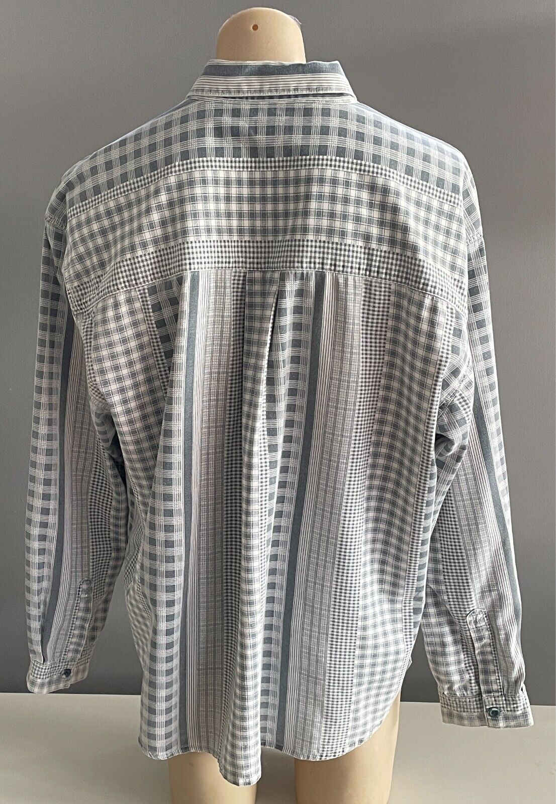 JAG Shirt Grey Wash and White Check Mens Size XXL Long Sleeves Vintage