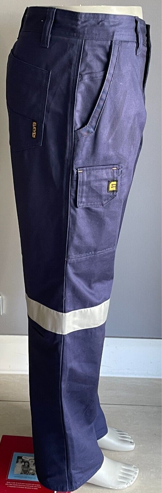 Mens ELEVEN Workwear Cotton Drill Work Taped Pant Size 92R 36 Blue Multi Pockets