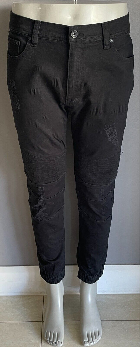 SILENT THEORY The Rider" Black Denim Jeans Tapered Skinny Leg Distressed Mens 38