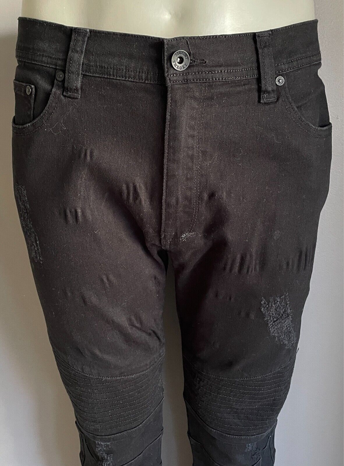 SILENT THEORY The Rider" Black Denim Jeans Tapered Skinny Leg Distressed Mens 38
