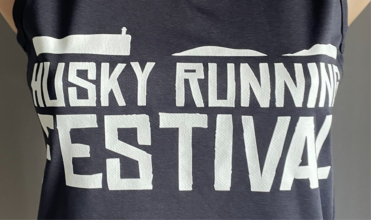 QUOZ Black Tank Top "Husky Running Festival" Size S Racerback Sleeveless Stretch