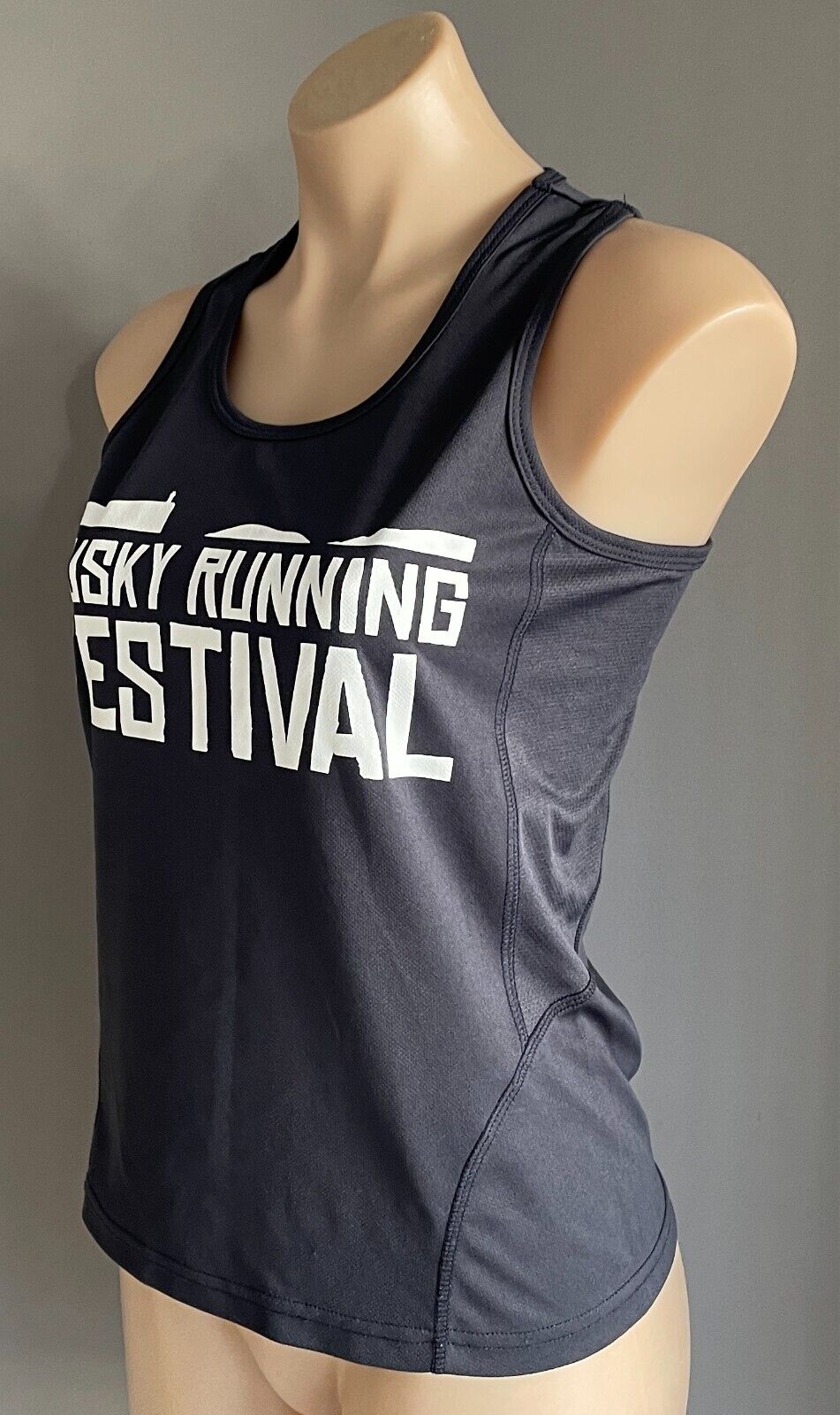 QUOZ Black Tank Top "Husky Running Festival" Size S Racerback Sleeveless Stretch