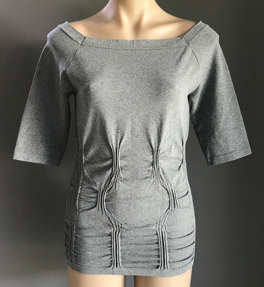 Grey Stretch Off Shoulder TOP 3/4 Sleeve w Ruched Design Ladies Size 12 NEW