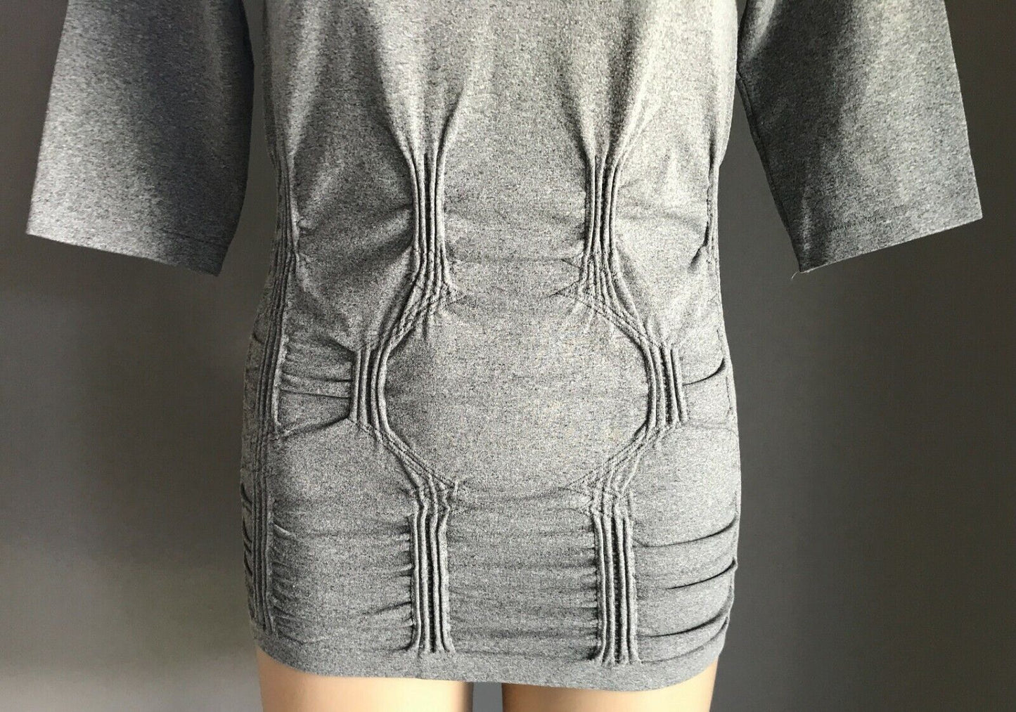 Grey Stretch Off Shoulder TOP 3/4 Sleeve w Ruched Design Ladies Size 12 NEW