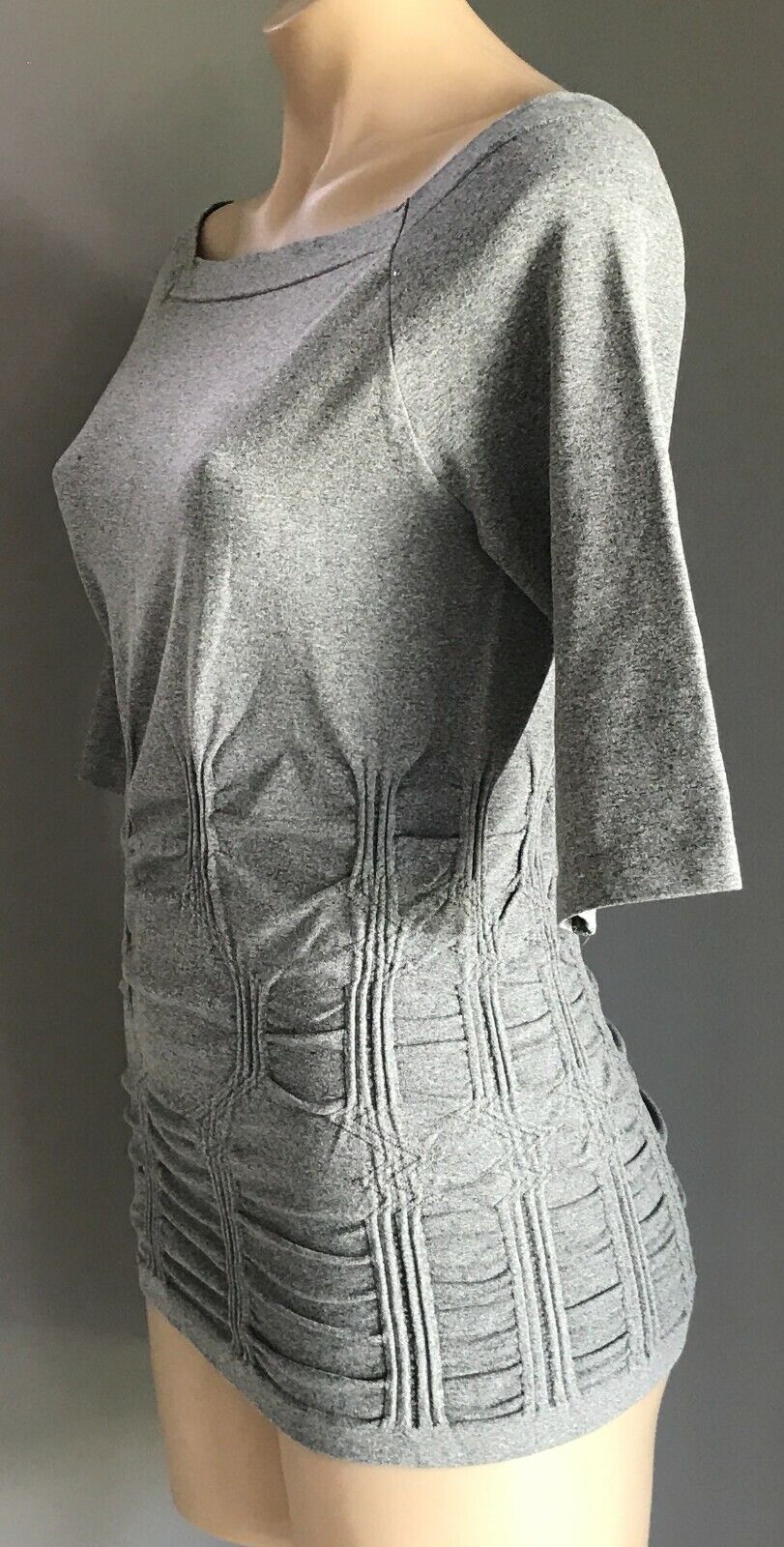 Grey Stretch Off Shoulder TOP 3/4 Sleeve w Ruched Design Ladies Size 12 NEW