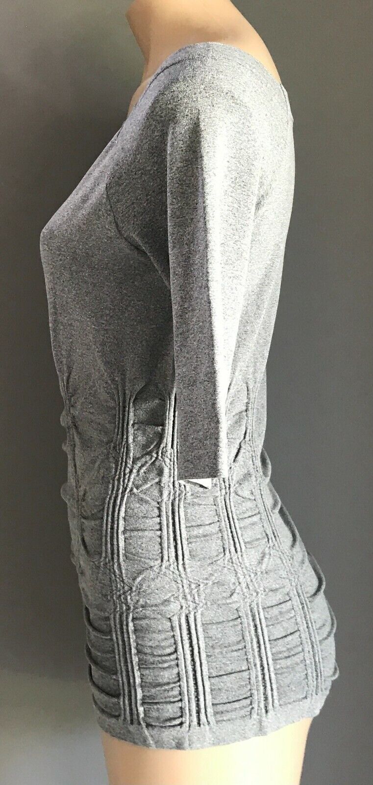 Grey Stretch Off Shoulder TOP 3/4 Sleeve w Ruched Design Ladies Size 12 NEW