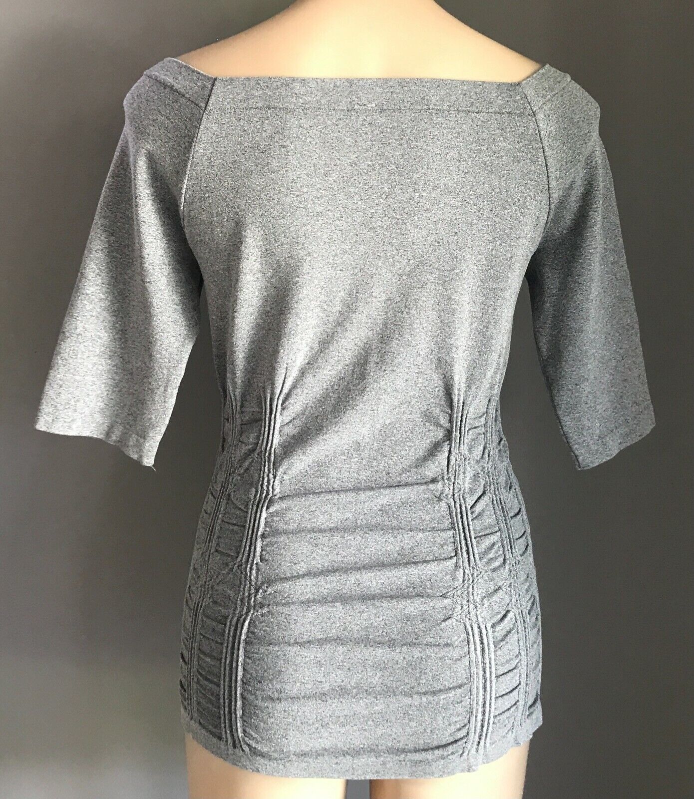 Grey Stretch Off Shoulder TOP 3/4 Sleeve w Ruched Design Ladies Size 12 NEW