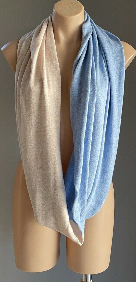 MAGGIE T Infinity Scarf Light Blue Beige Fine Knit Knit Snood Neck Wrap Ladies