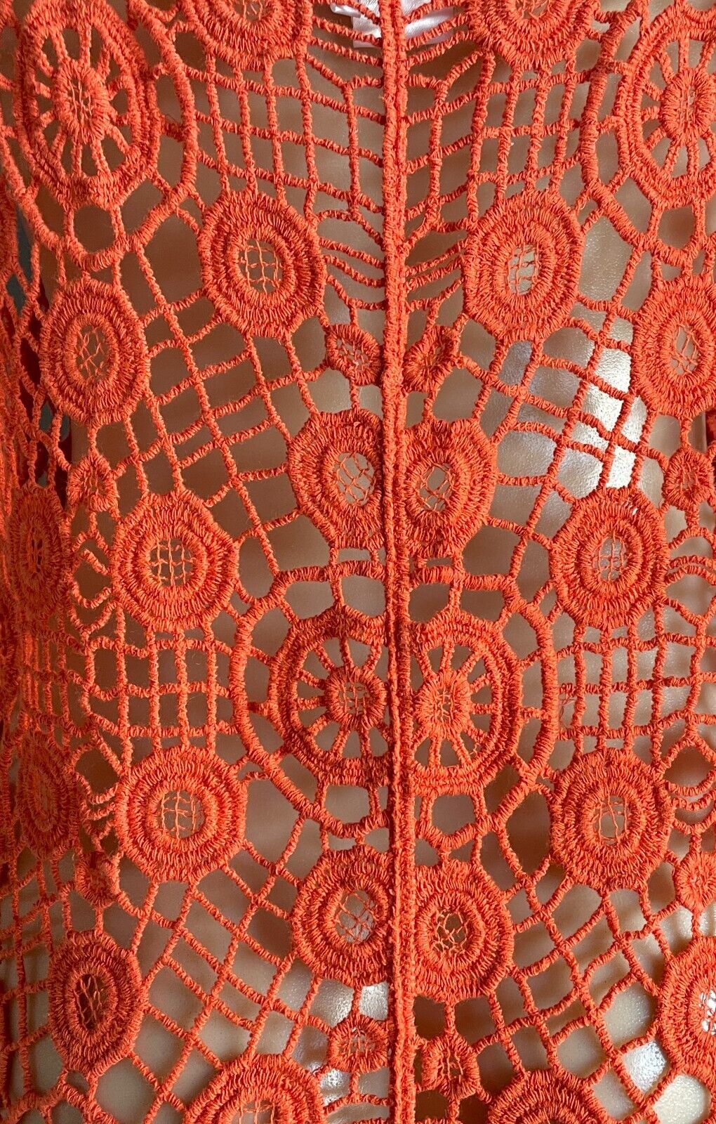 FILO Ladies Top Crochet Orange Relaxed Fit V-Neck & Back Sleeveless Size L XL 12