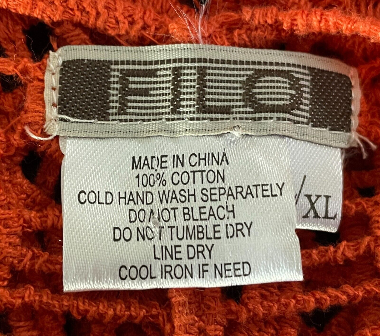FILO Ladies Top Crochet Orange Relaxed Fit V-Neck & Back Sleeveless Size L XL 12